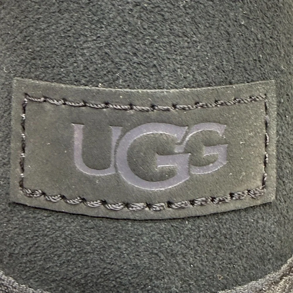 UGG Bailey Button Short Boots Womens 9 Black Suede Shearling Fur Lined Cozy